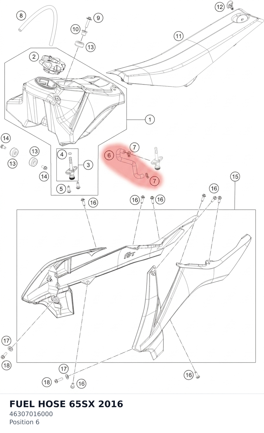 Diagram preview: FUEL HOSE 65SX 2016 (46307016000)