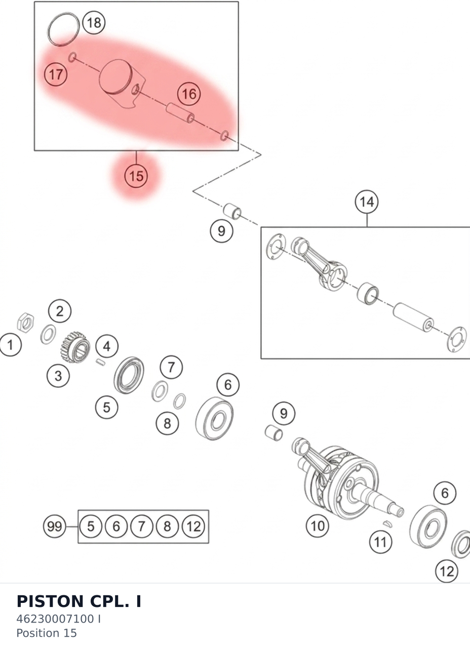 Diagram preview: PISTON CPL. I (46230007100 I)