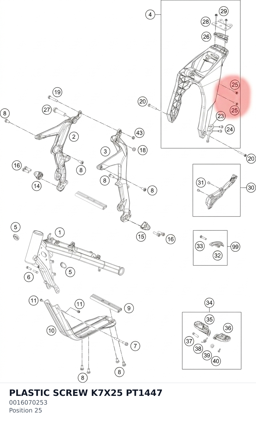 Diagram preview: PLASTIC SCREW K7X25 PT1447 (0016070253)
