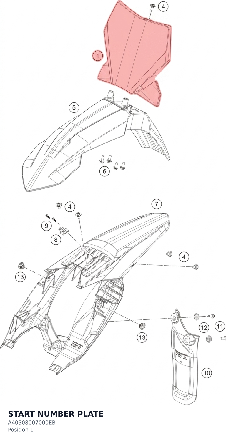 Diagram preview: START NUMBER PLATE (A40508007000EB)