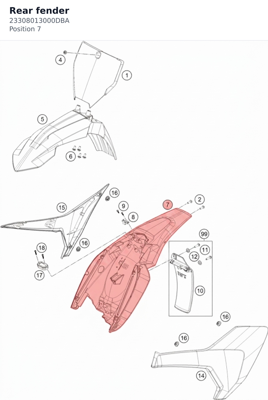 Diagram preview: Rear fender (23308013000DBA)