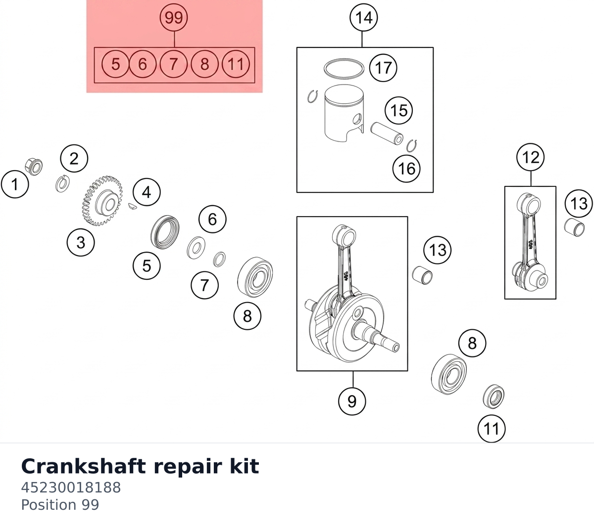 Diagram preview: Crankshaft repair kit (45230018188)