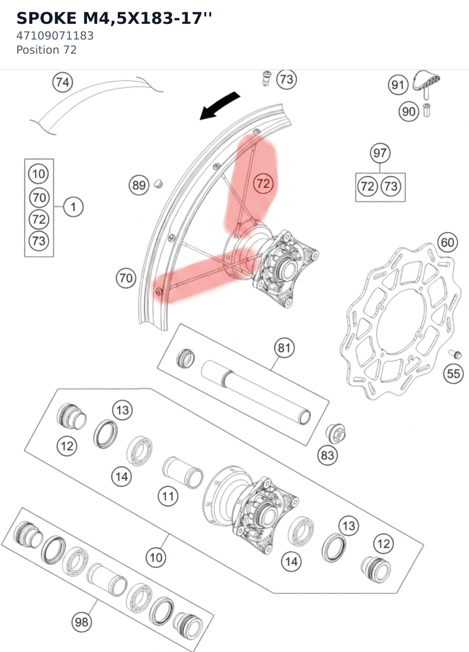 Diagram preview: SPOKE M4,5X183-17'' (47109071183)