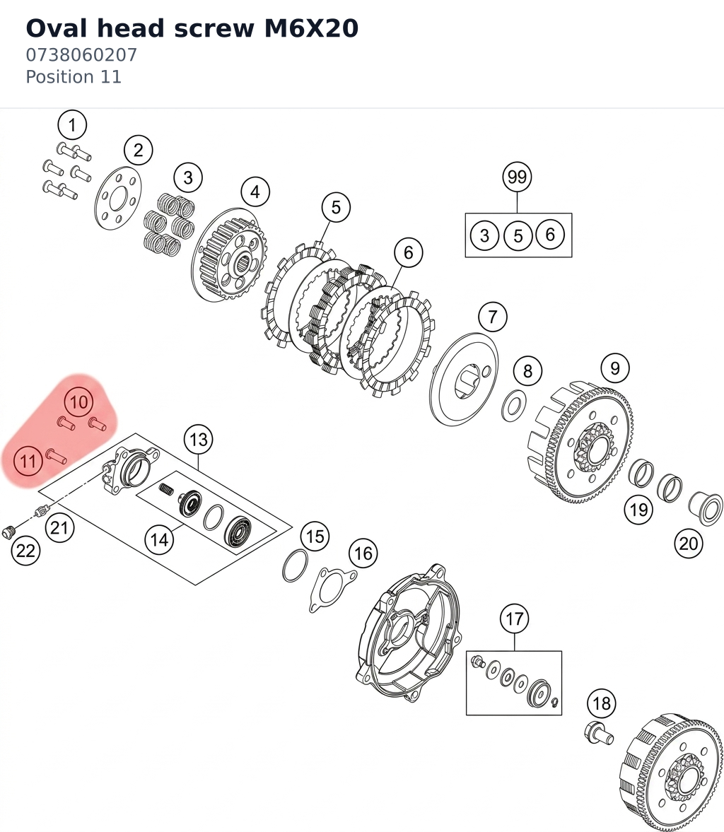 Diagram preview: Oval head screw M6X20 (0738060207)