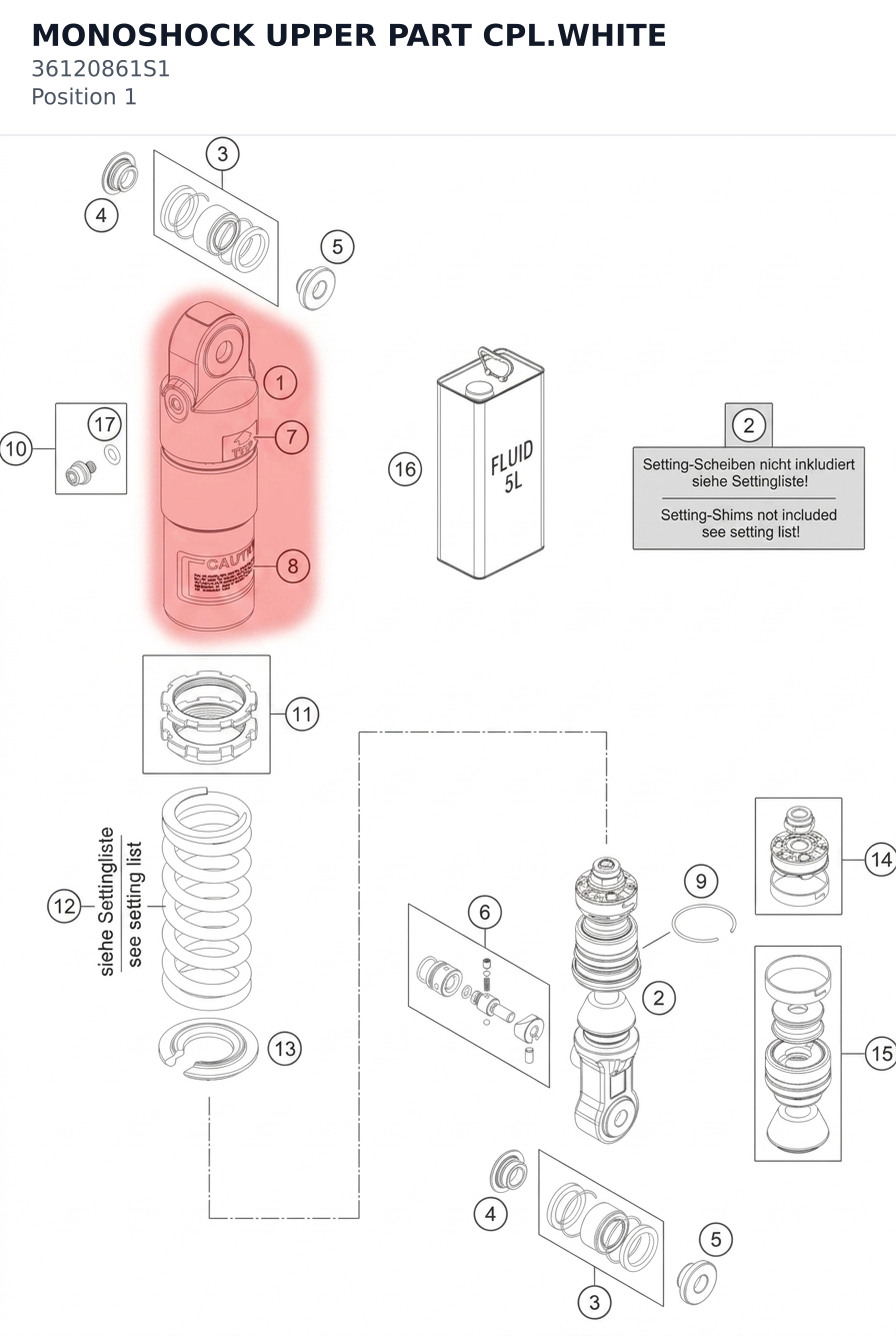 Diagram preview: MONOSHOCK UPPER PART CPL.WHITE (36120861S1)