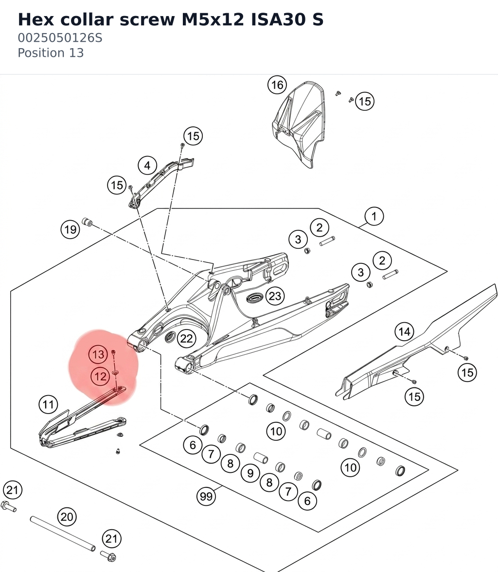 Diagram preview: Hex collar screw M5x12 ISA30 S (0025050126S)