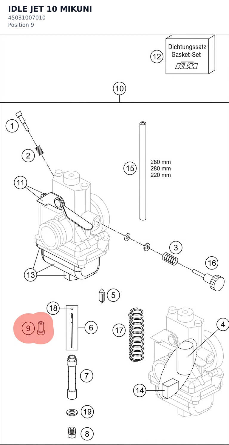 Diagram preview: IDLE JET 10 MIKUNI (45031007010)