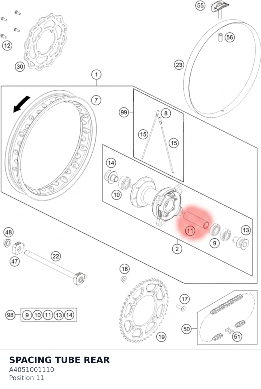Diagram preview: SPACING TUBE REAR (A4051001110)