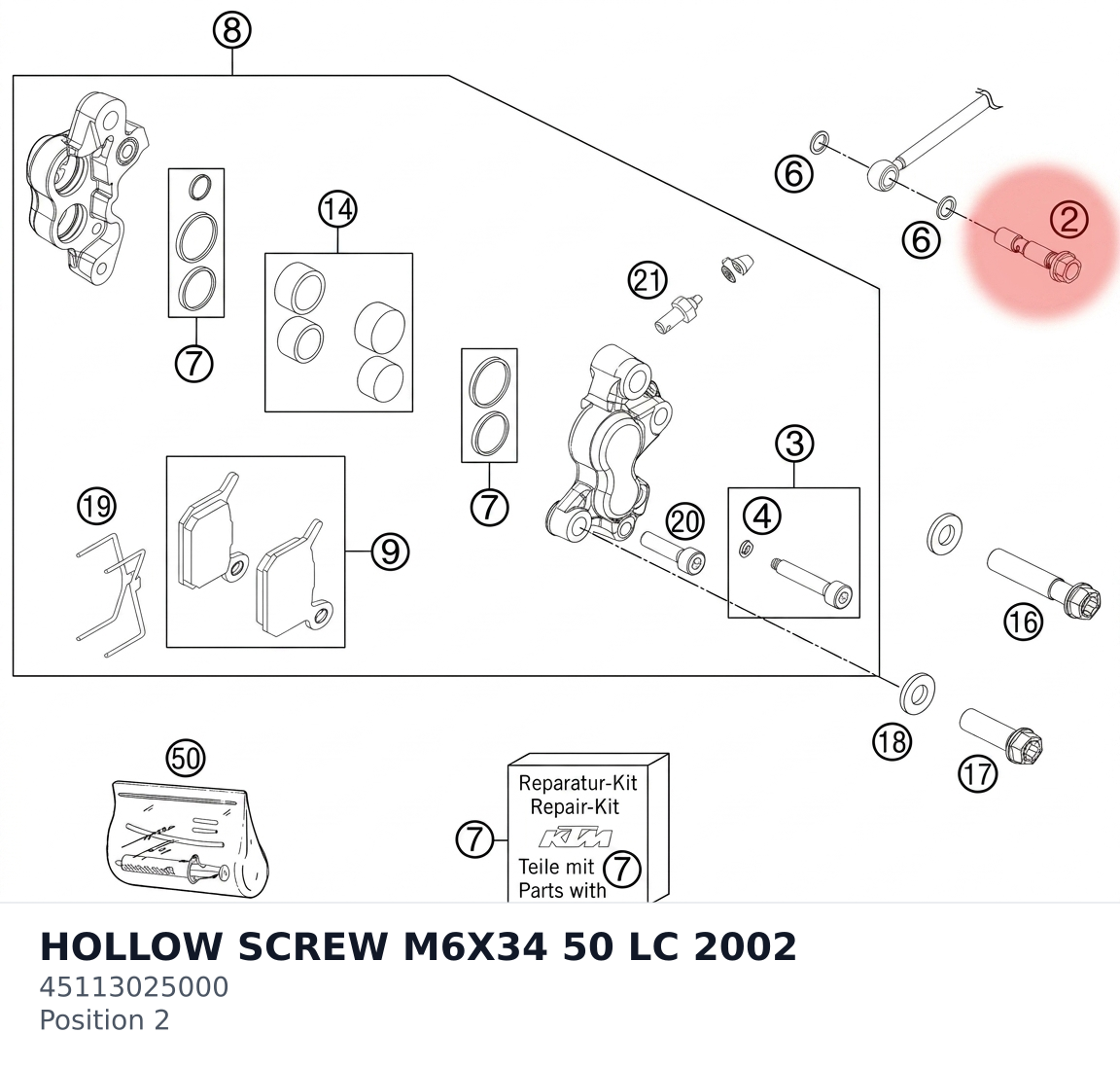 Diagram preview: HOLLOW SCREW M6X34 50 LC 2002 (45113025000)