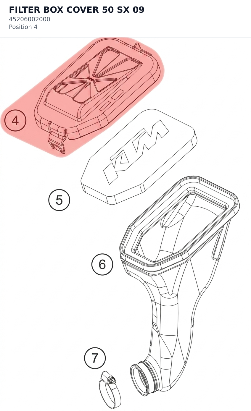 Diagram preview: FILTER BOX COVER 50 SX 09 (45206002000)