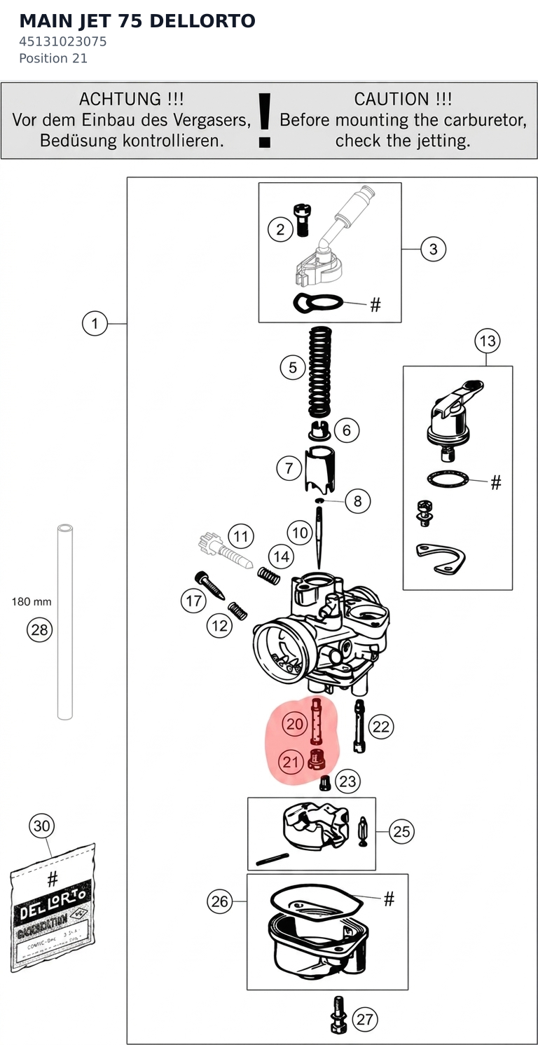 Diagram preview: MAIN JET 75 DELLORTO (45131023075)