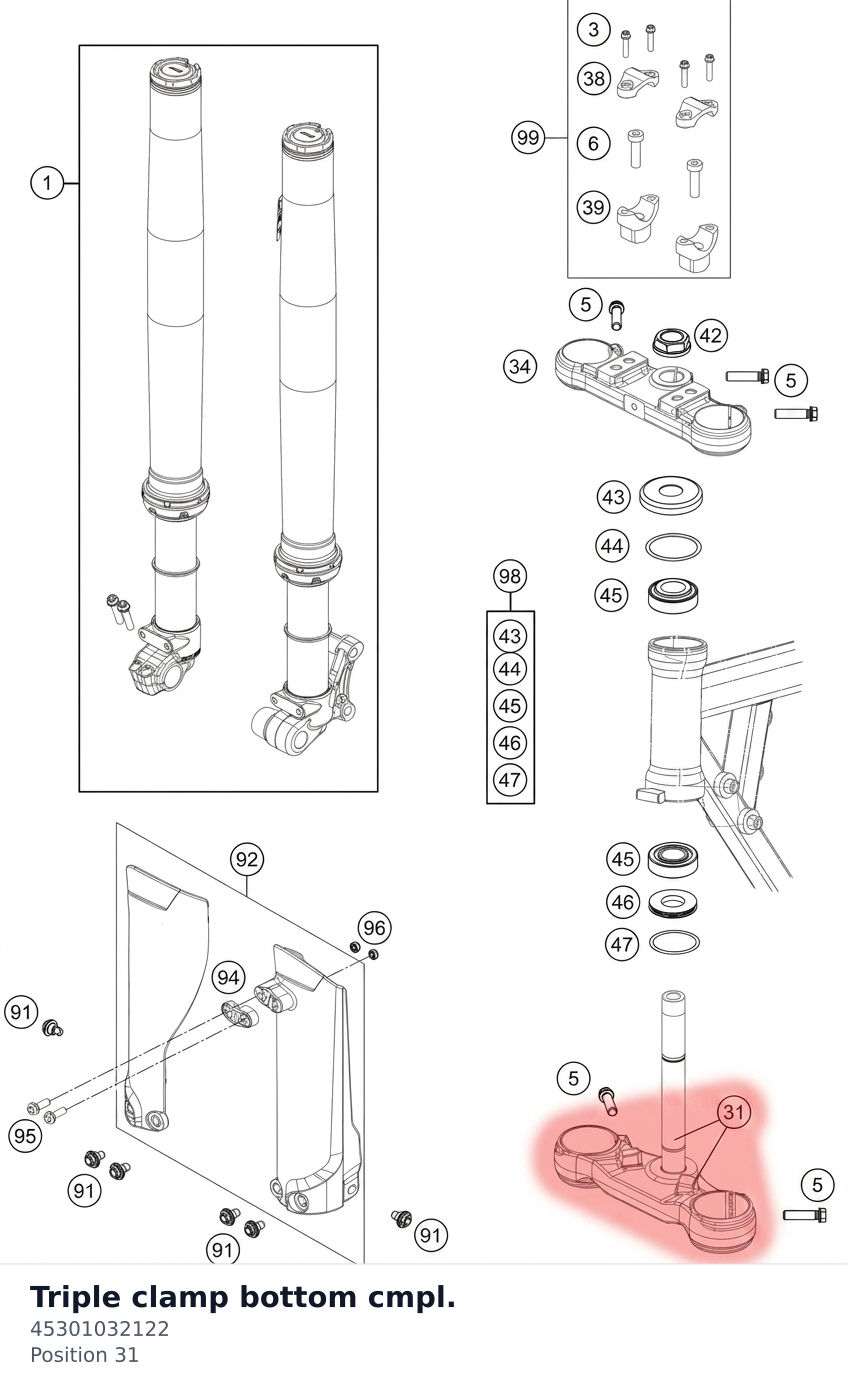 Diagram preview: Triple clamp bottom cmpl. (45301032122)