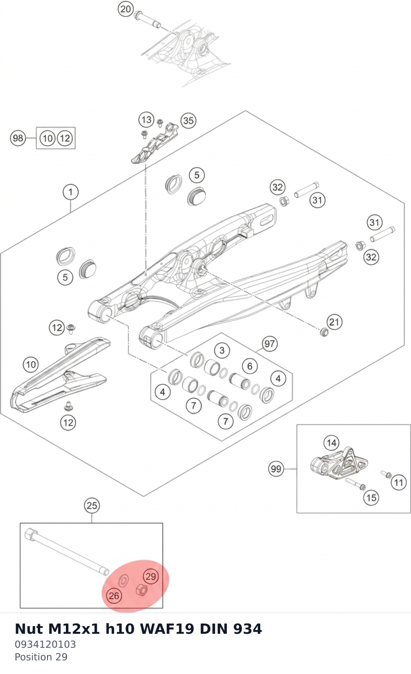 Diagram preview: Nut M12x1 h10 WAF19 DIN 934 (0934120103)