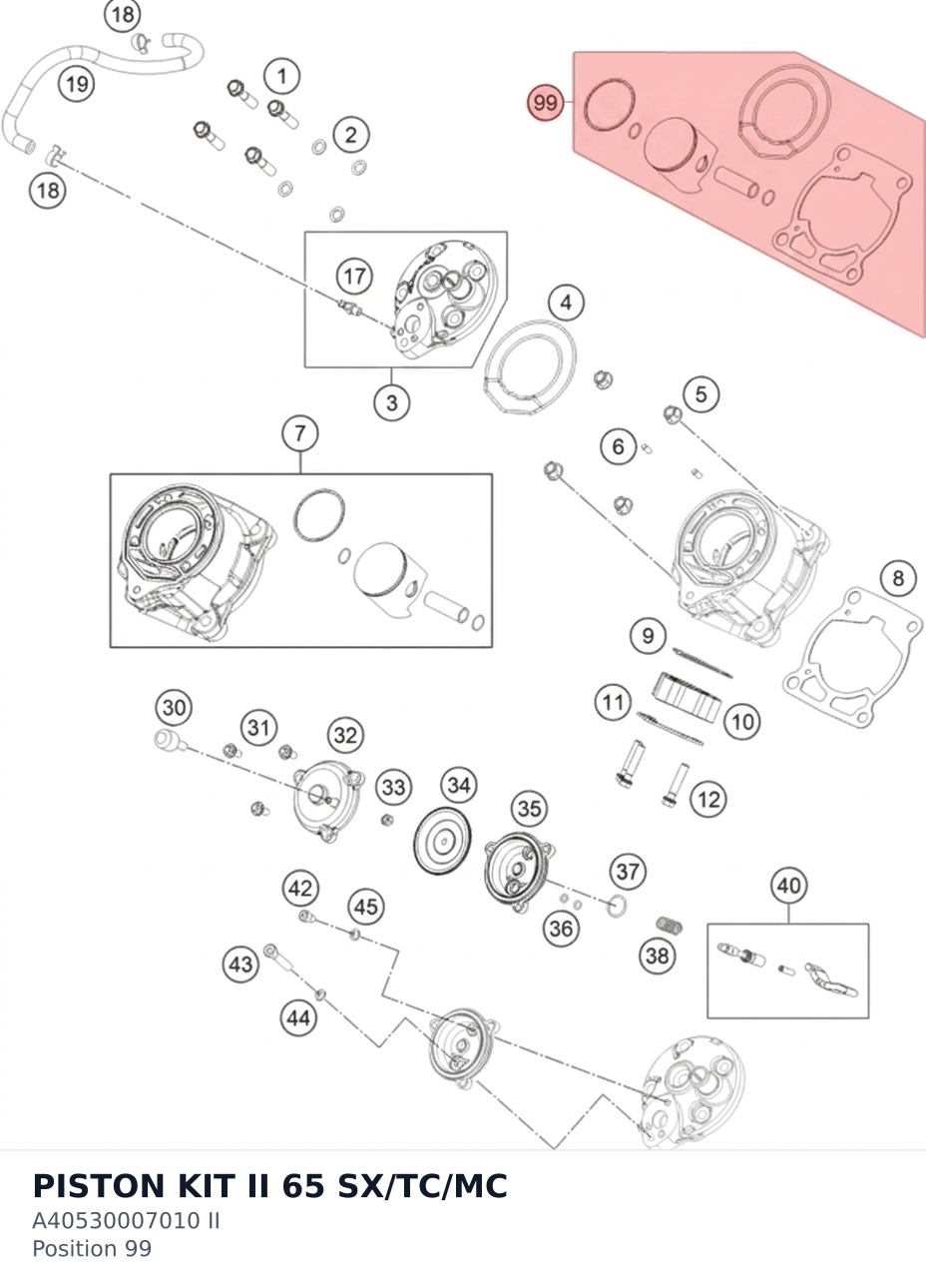 Diagram preview: PISTON KIT II 65 SX/TC/MC (A40530007010 II)