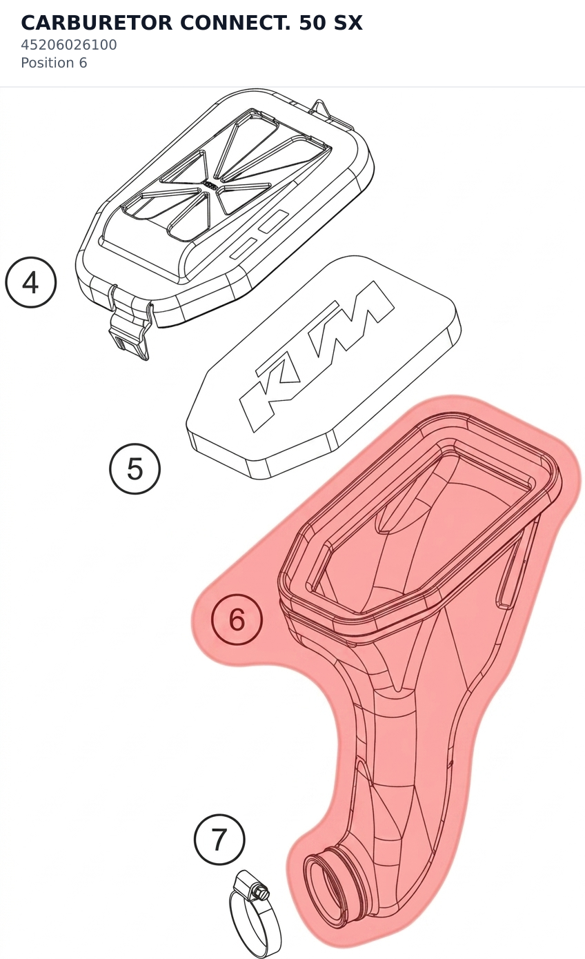 Diagram preview: CARBURETOR CONNECT. 50 SX (45206026100)