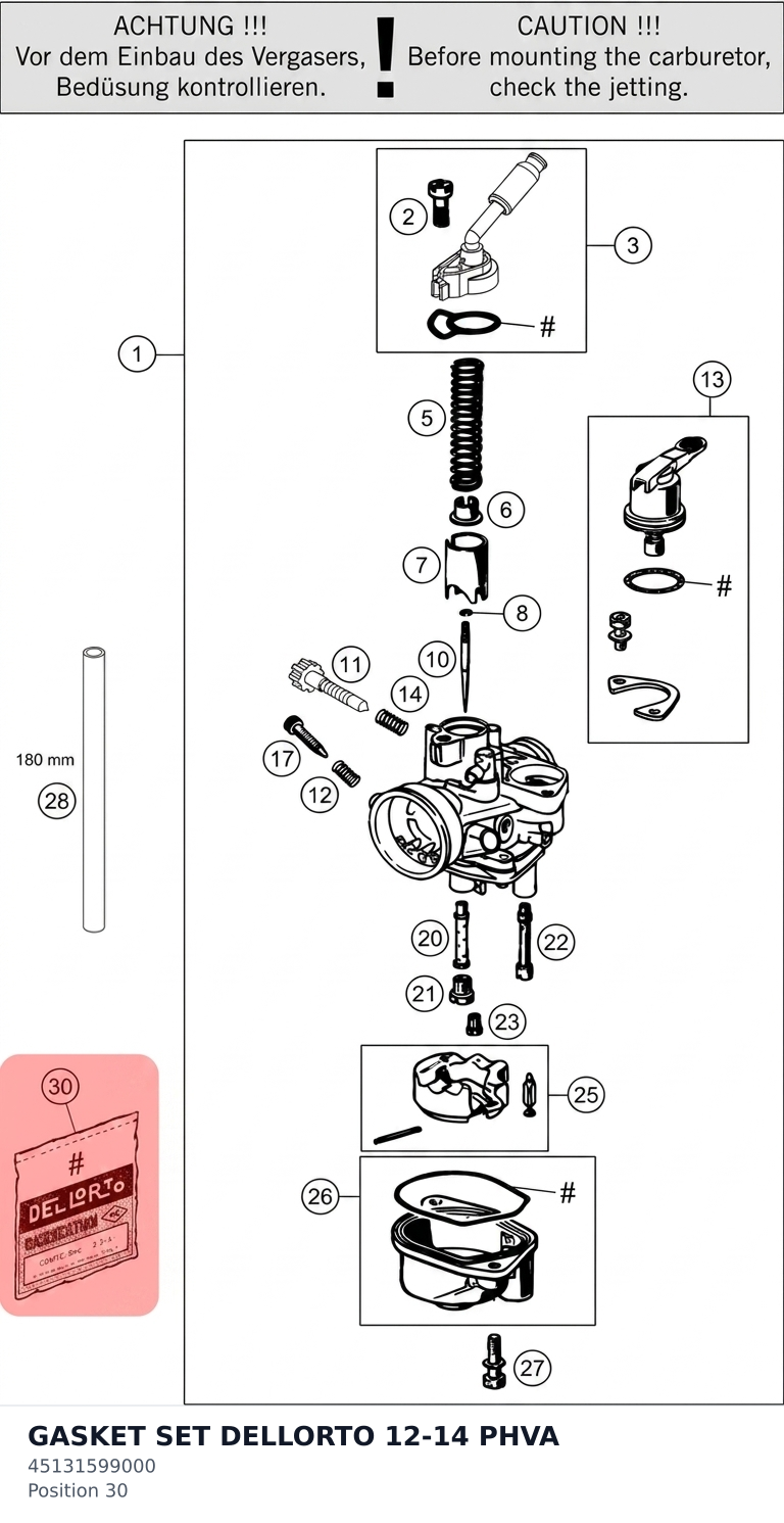 Diagram preview: GASKET SET DELLORTO 12-14 PHVA (45131599000)