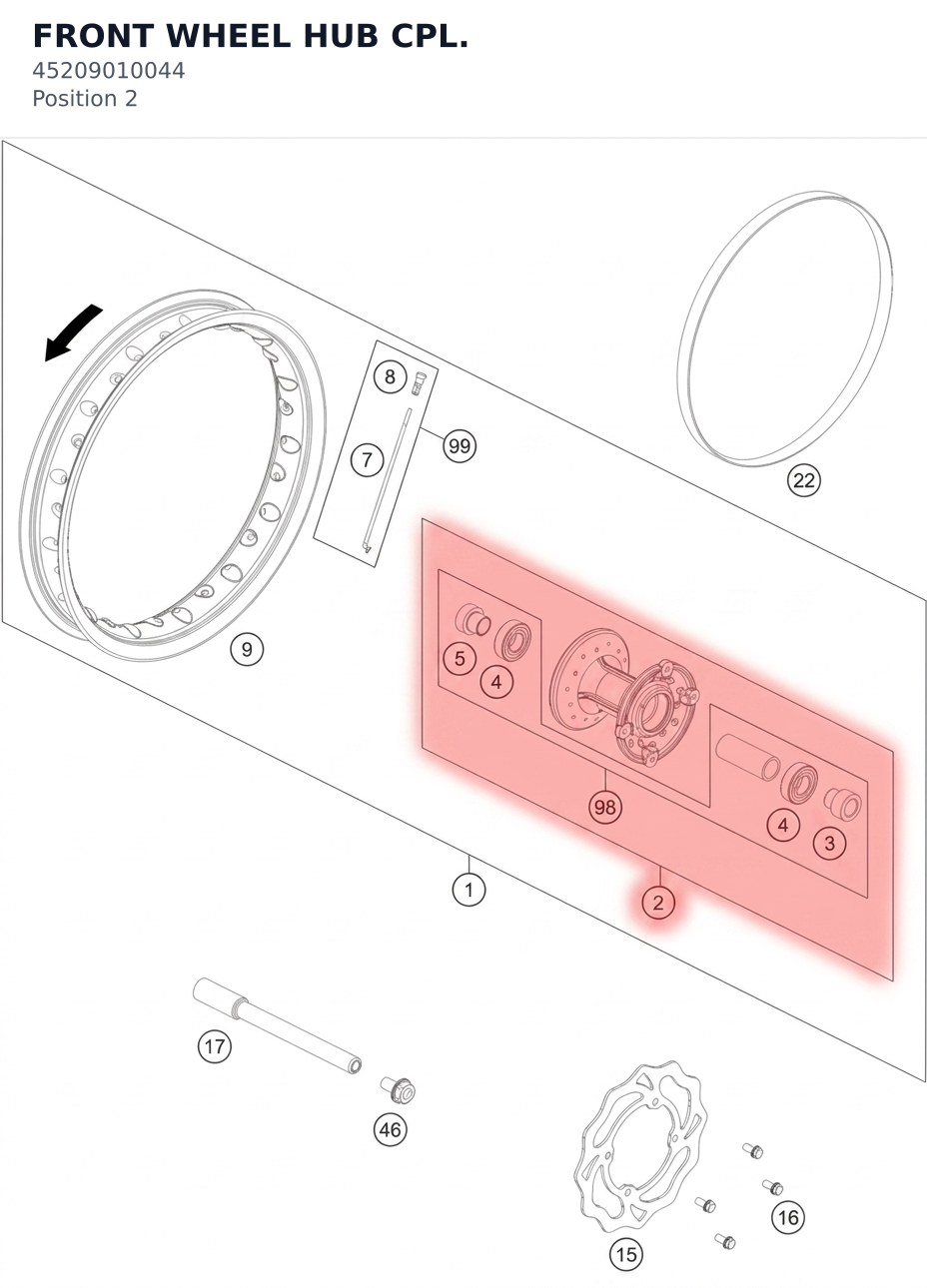 Diagram preview: FRONT WHEEL HUB CPL. (45209010044)