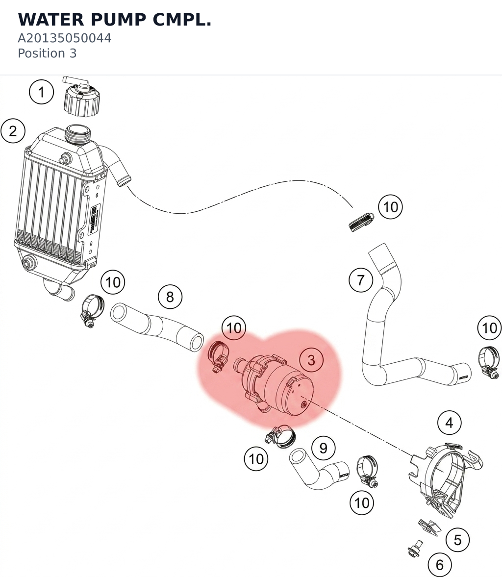Diagram preview: WATER PUMP CMPL. (A20135050044)
