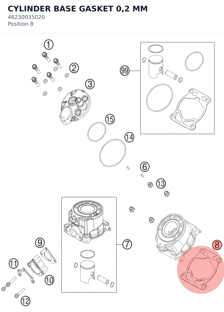 Diagram preview: CYLINDER BASE GASKET 0,2 MM (46230035020)