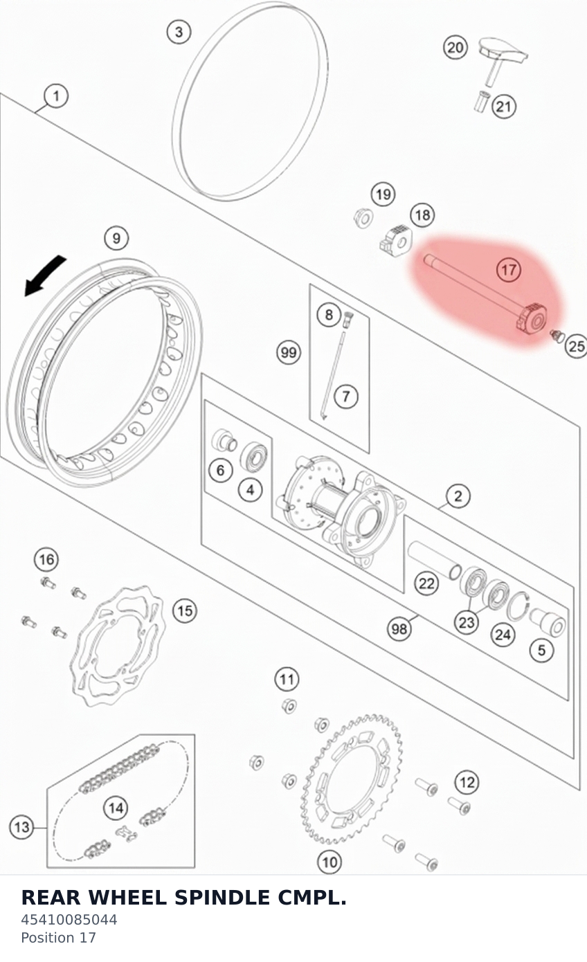 Diagram preview: REAR WHEEL SPINDLE CMPL. (45410085044)