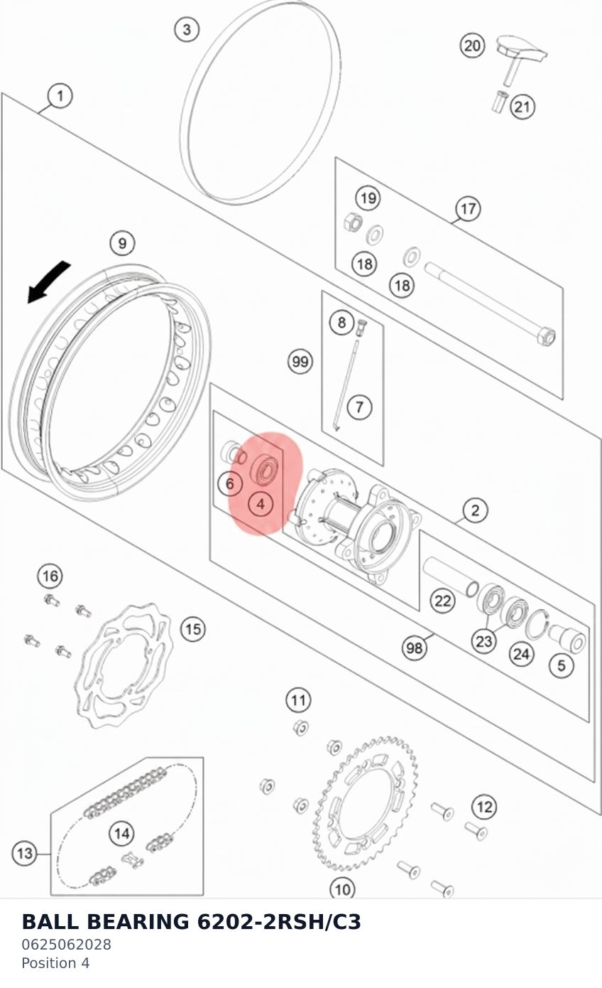 Diagram preview: BALL BEARING 6202-2RSH/C3 (0625062028)
