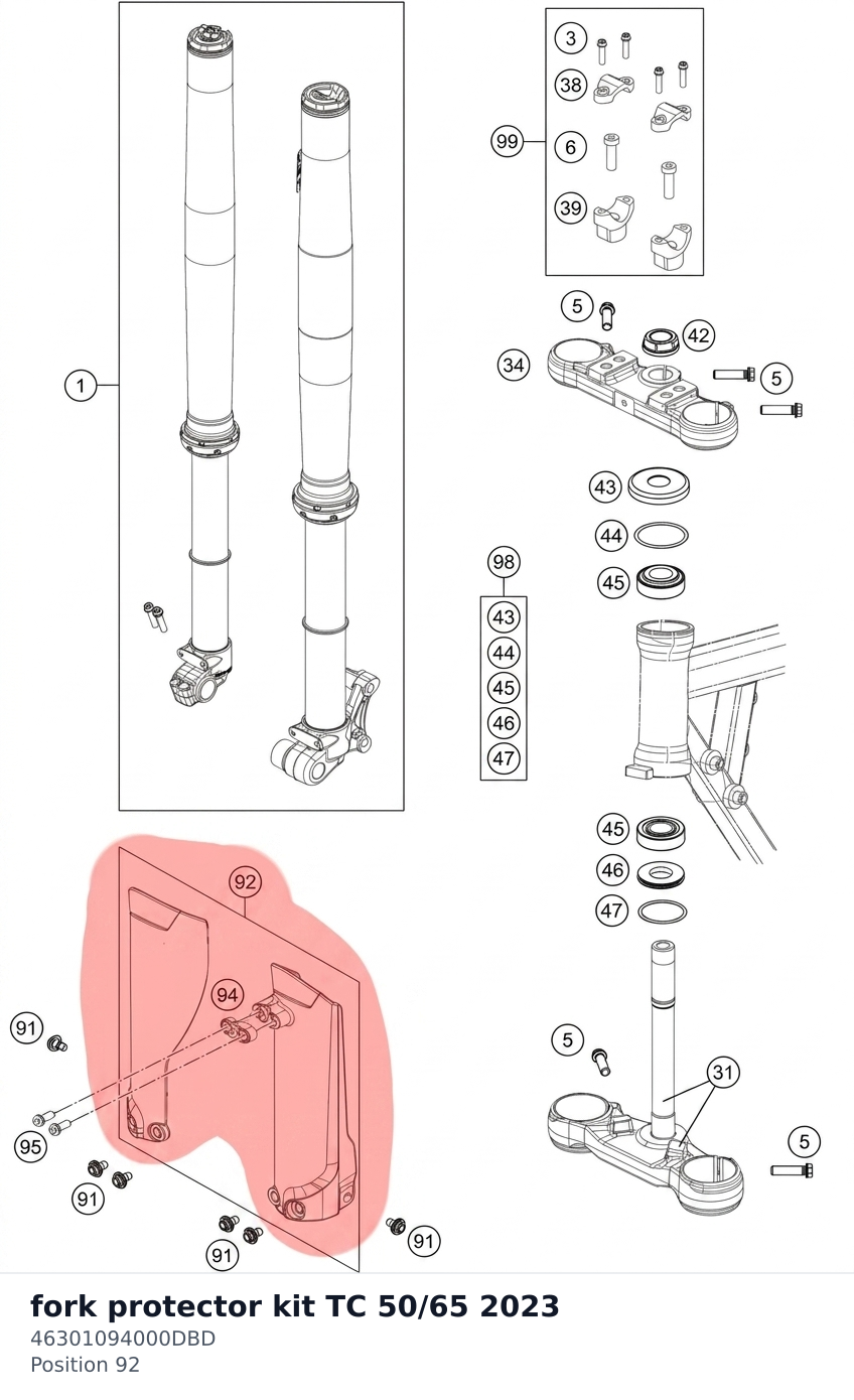 Diagram preview: fork protector kit TC 50/65 2023 (46301094000DBD)