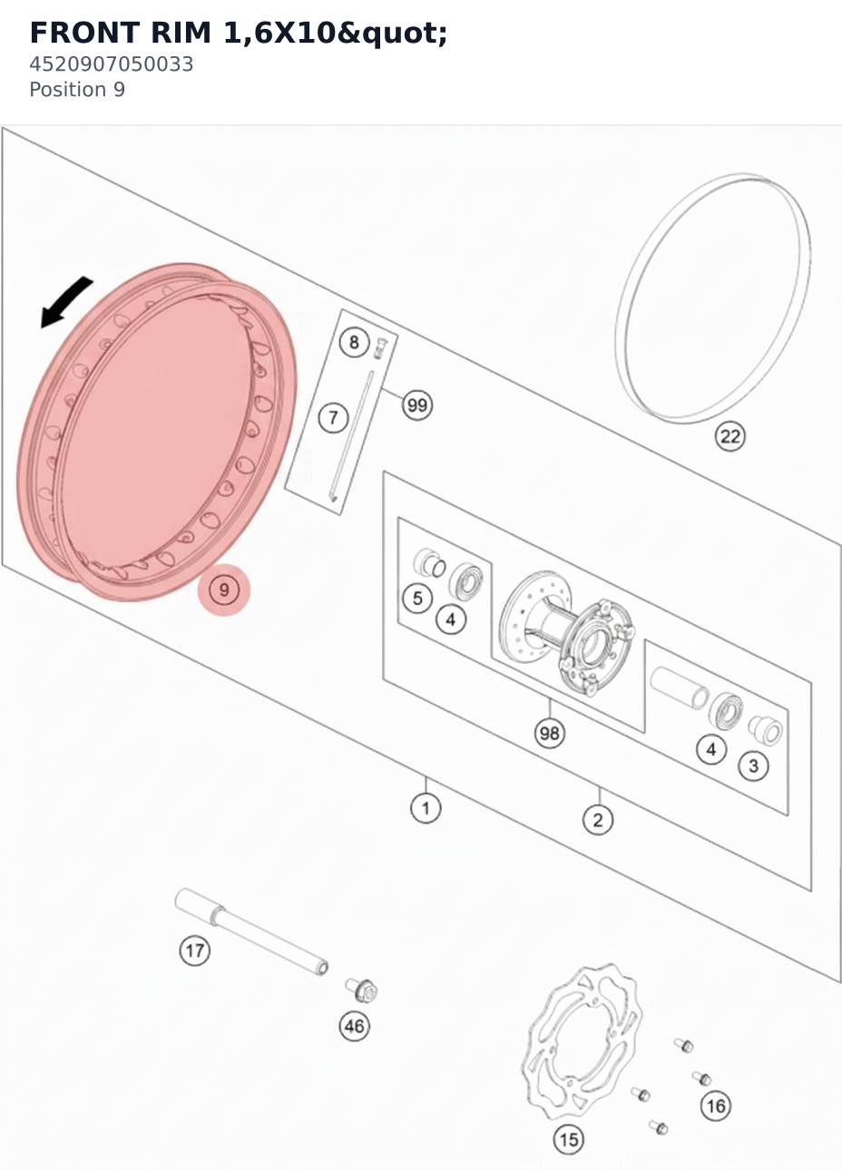 Diagram preview: FRONT RIM 1,6X10" (4520907050033)