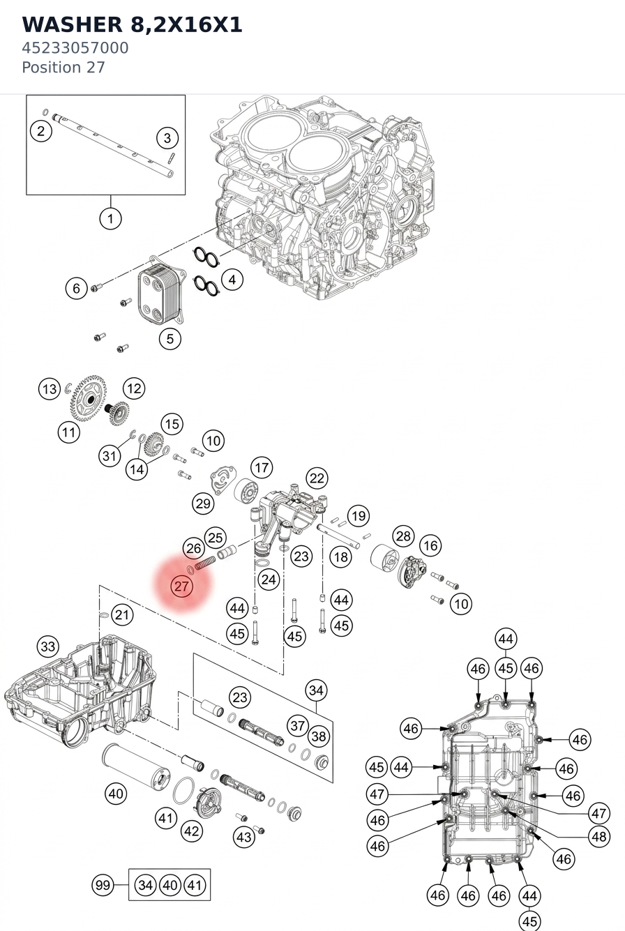 Diagram preview: WASHER 8,2X16X1 (45233057000)
