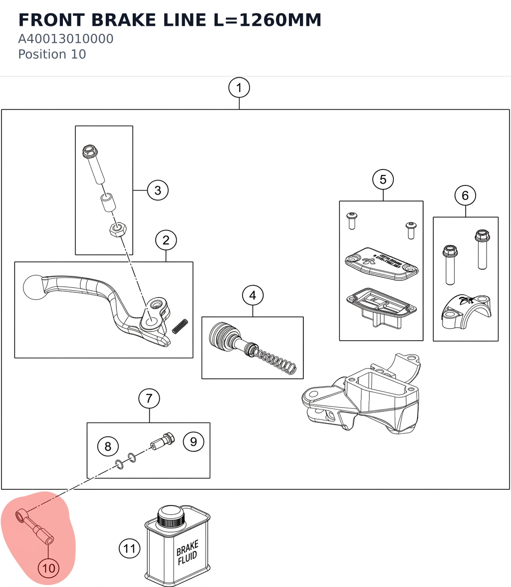 Diagram preview: FRONT BRAKE LINE L=1260MM (A40013010000)