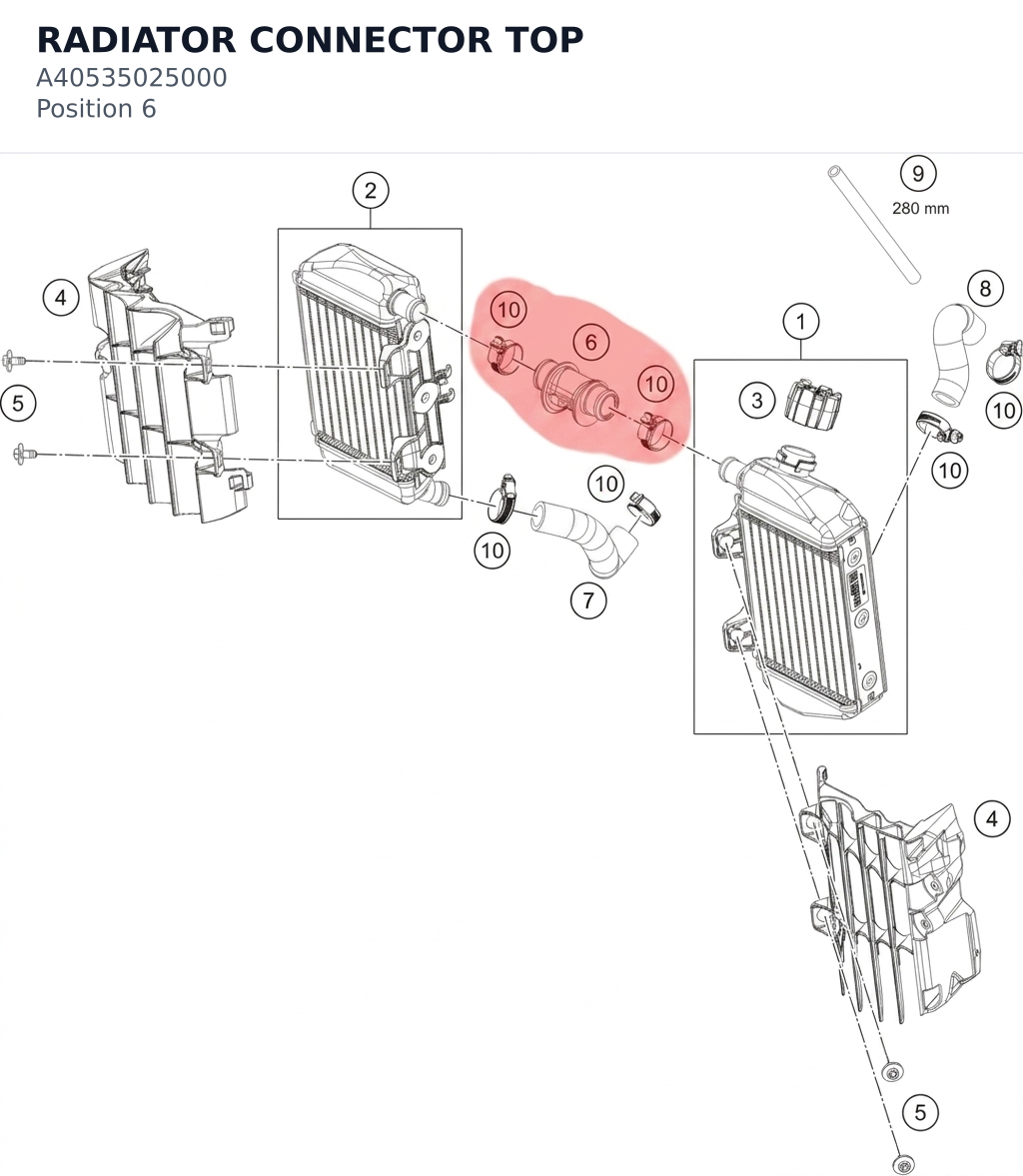 Diagram preview: RADIATOR CONNECTOR TOP (A40535025000)