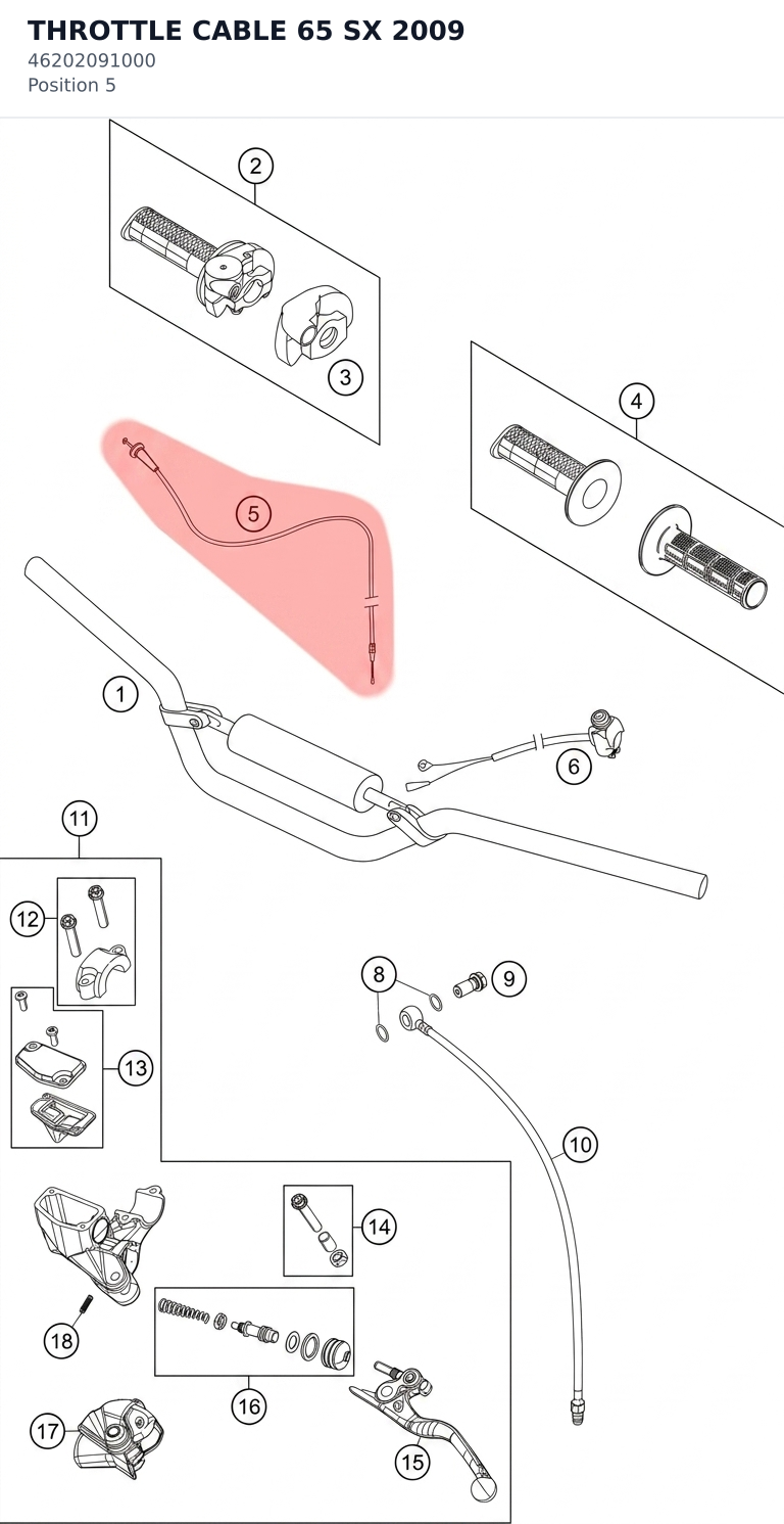 Diagram preview: THROTTLE CABLE 65 SX 2009 (46202091000)