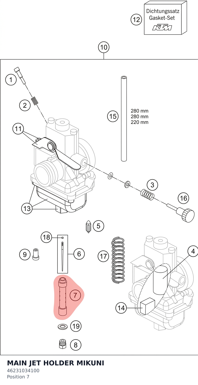 Diagram preview: MAIN JET HOLDER MIKUNI (46231034100)
