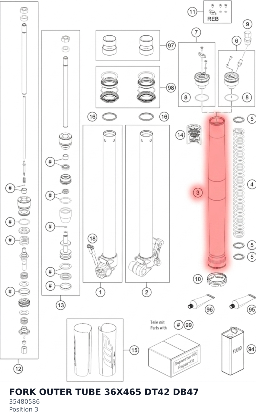 Diagram preview: FORK OUTER TUBE 36X465 DT42 DB47 (35480586)