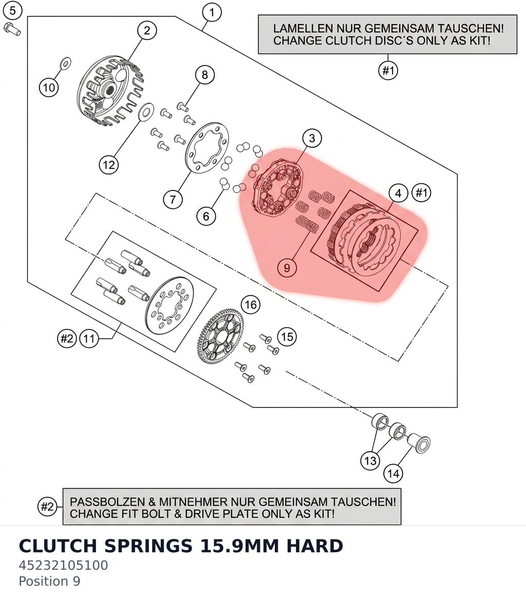 Diagram preview: CLUTCH SPRINGS 15.9MM HARD (45232105100)