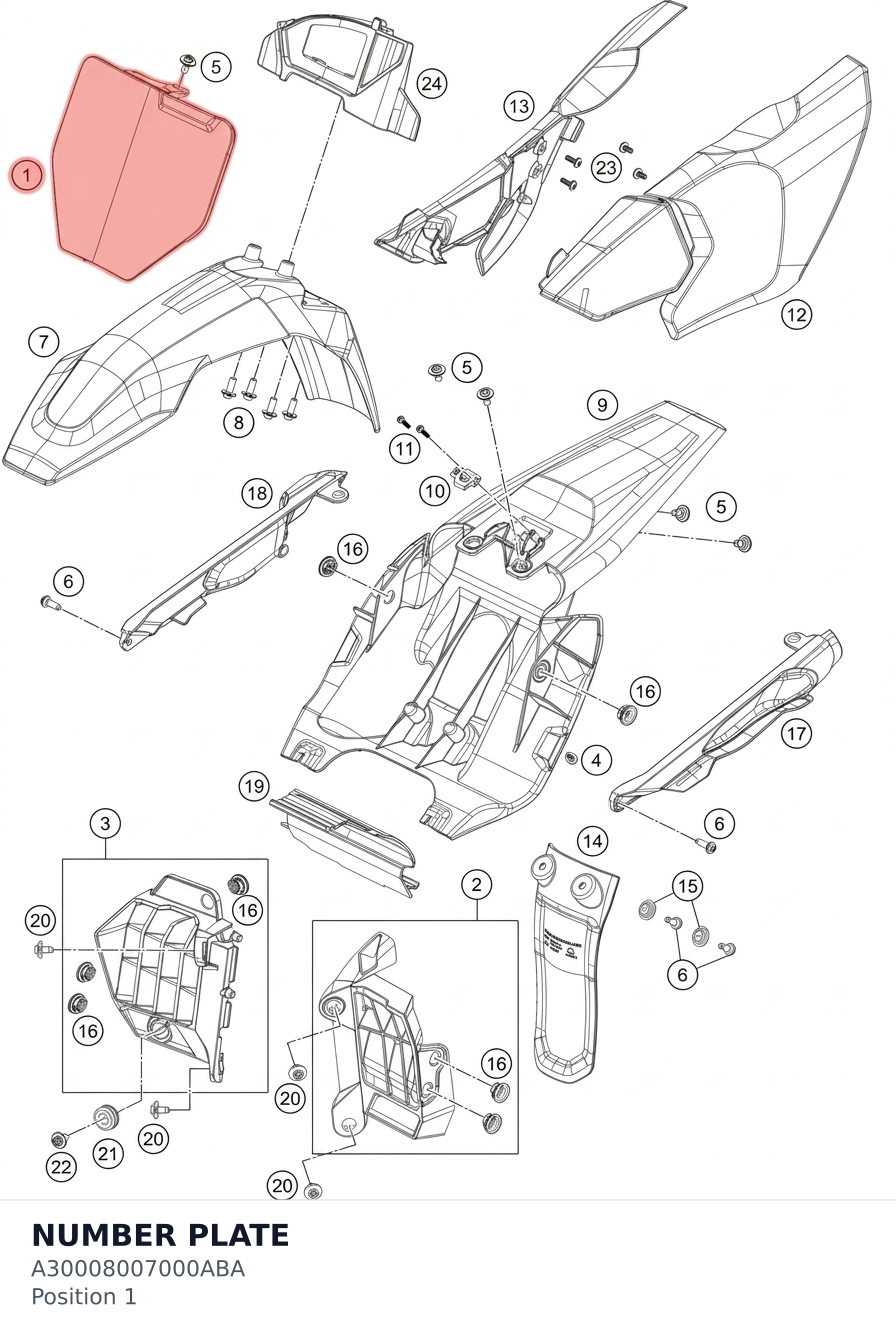 Diagram preview: NUMBER PLATE (A30008007000ABA)