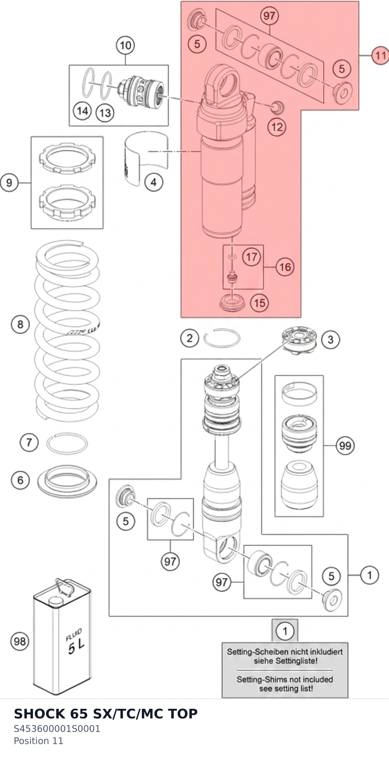 Diagram preview: SHOCK 65 SX/TC/MC TOP (S453600001S0001)