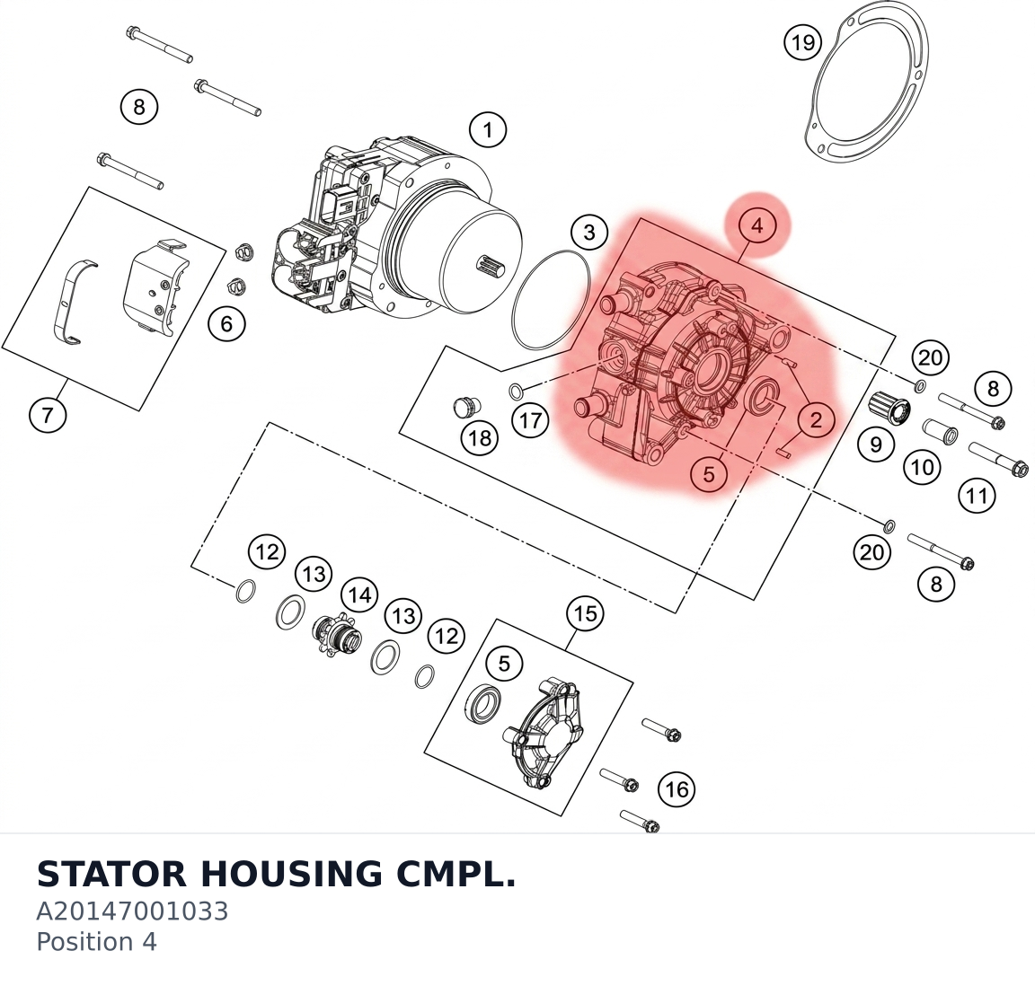 Diagram preview: STATOR HOUSING CMPL. (A20147001033)