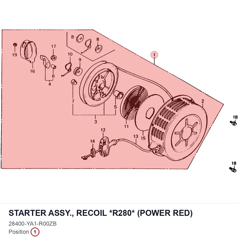 STARTER ASSY., RECOIL *R280* (POWER RED)