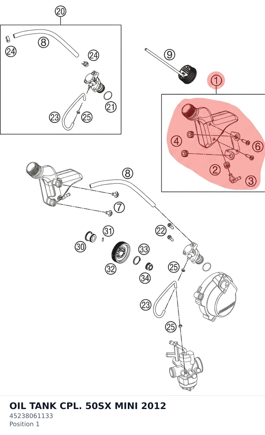 Diagram preview: OIL TANK CPL. 50SX MINI 2012 (45238061133)