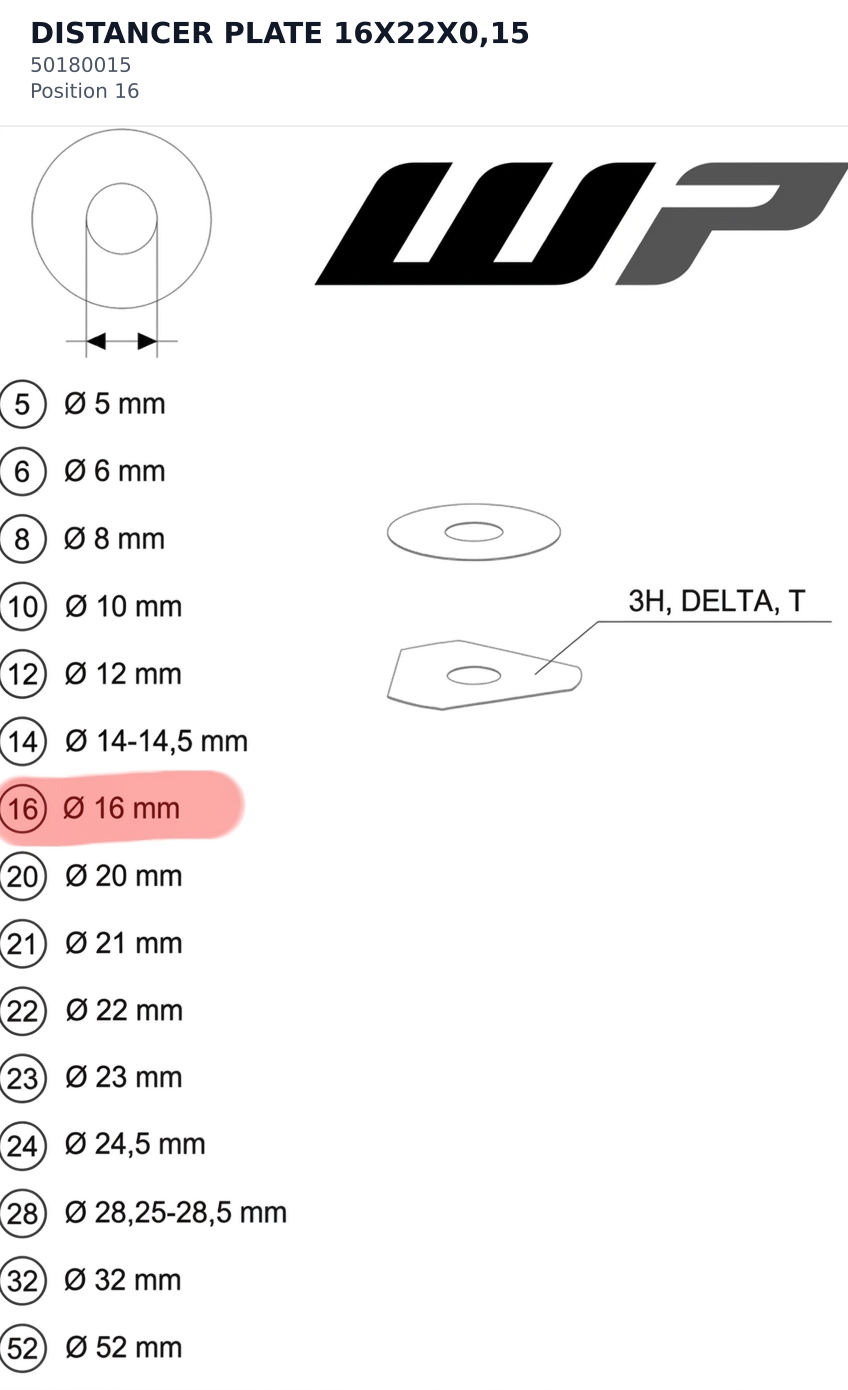 Diagram preview: DISTANCER PLATE 16X22X0,15 (50180015)