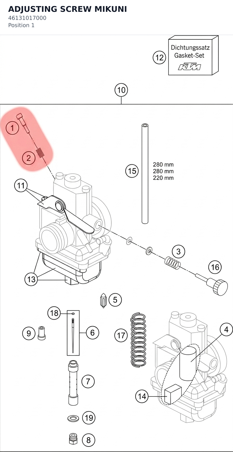 Diagram preview: ADJUSTING SCREW MIKUNI (46131017000)