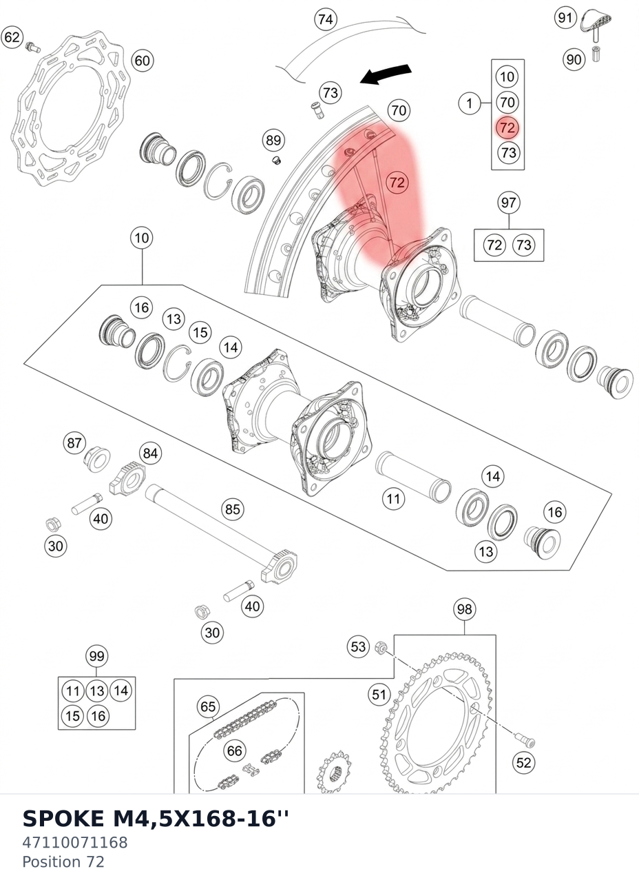 Diagram preview: SPOKE M4,5X168-16'' (47110071168)