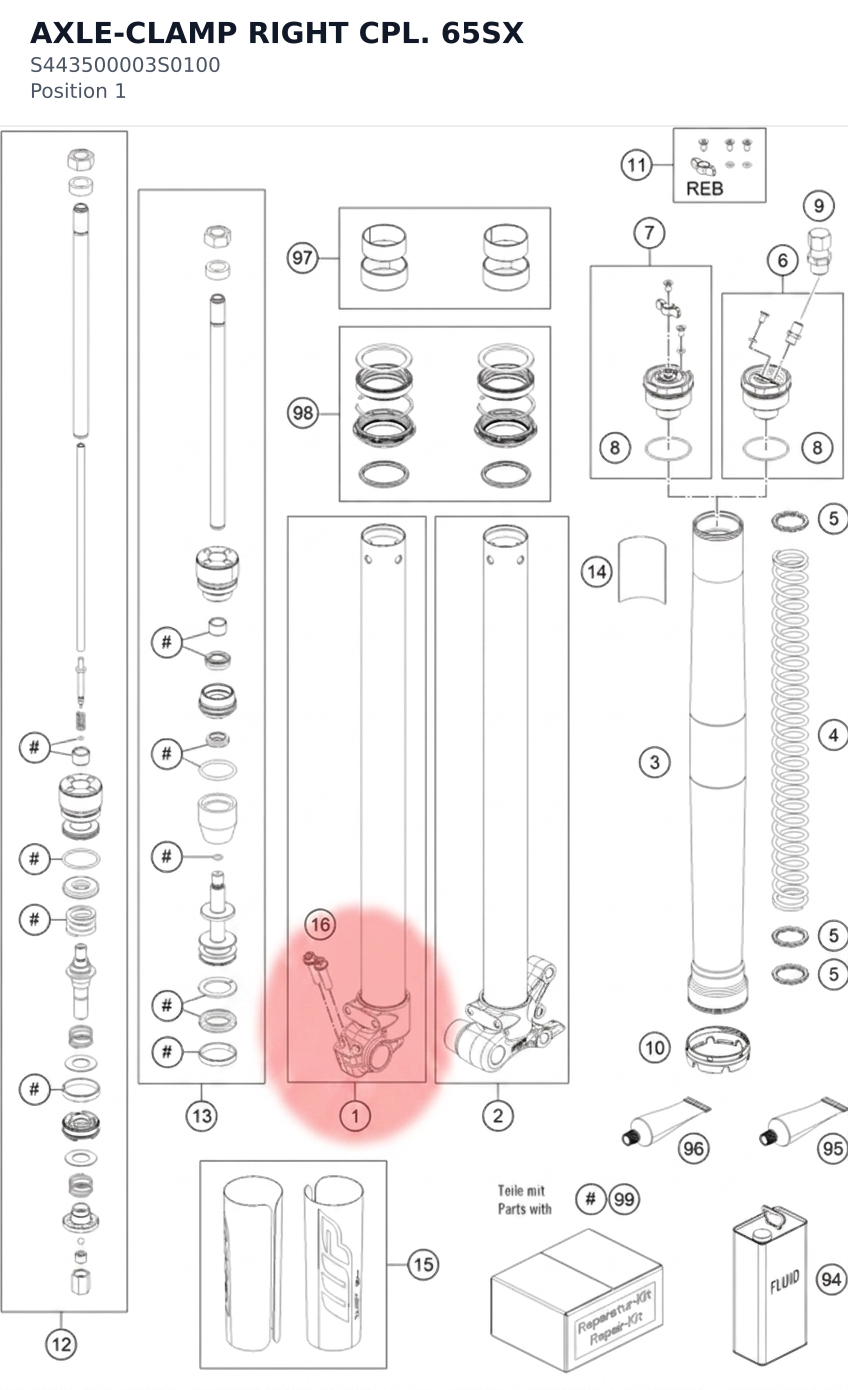 Diagram preview: AXLE-CLAMP RIGHT CPL. 65SX (S443500003S0100)