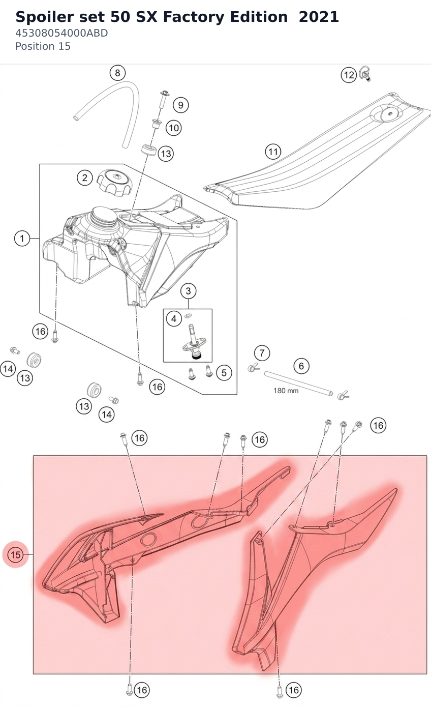 Diagram preview: Spoiler set 50 SX Factory Edition 2021 (45308054000ABD)