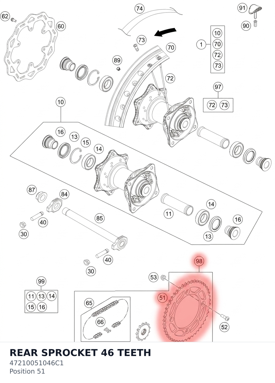 Diagram preview: REAR SPROCKET 46 TEETH (47210051046C1)