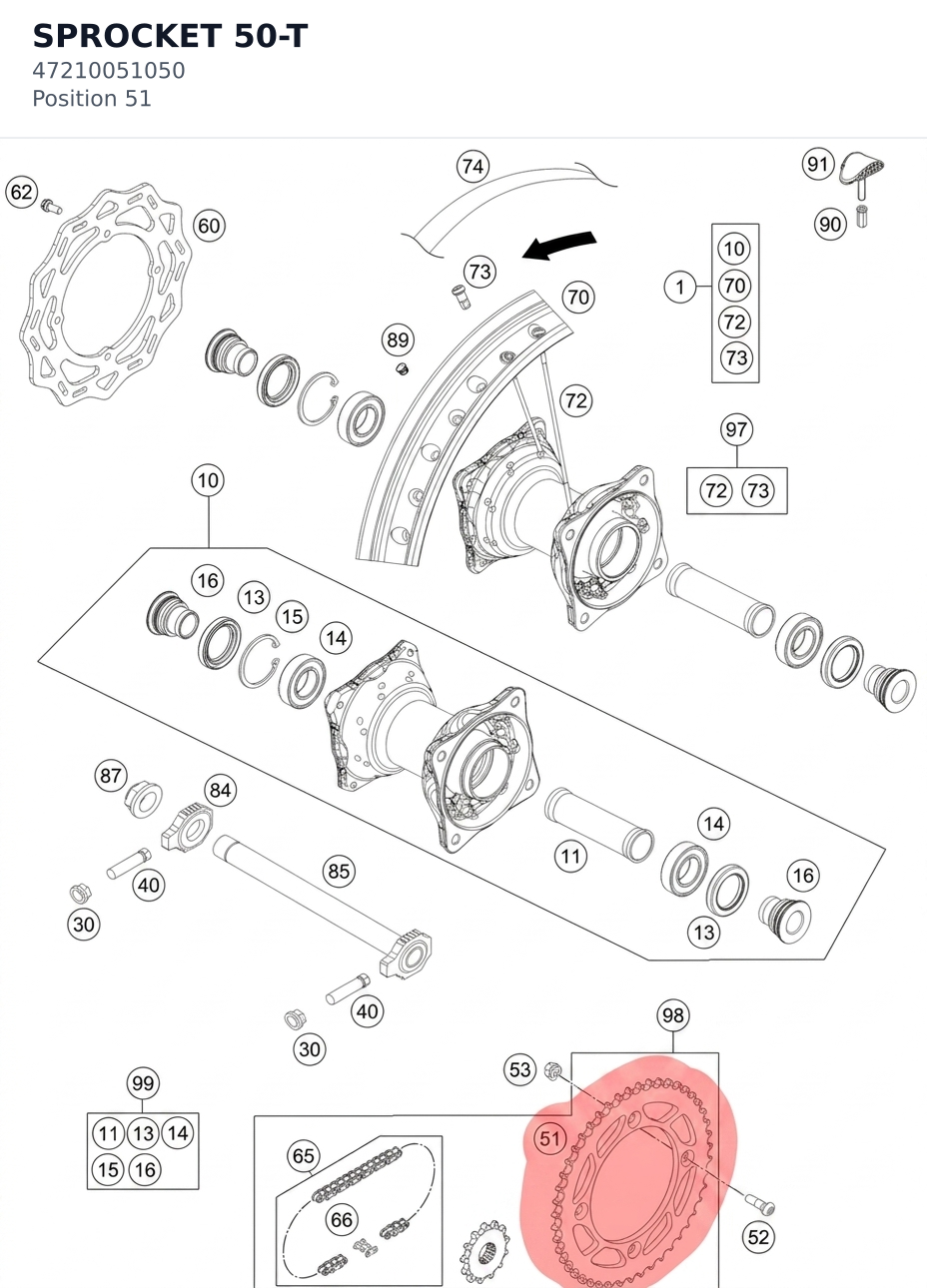 Diagram preview: SPROCKET 50-T (47210051050)