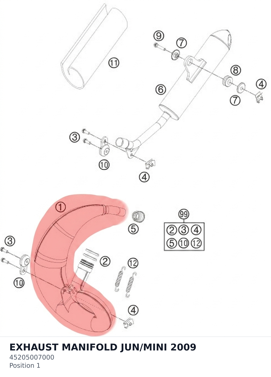 Diagram preview: EXHAUST MANIFOLD JUN/MINI 2009 (45205007000)