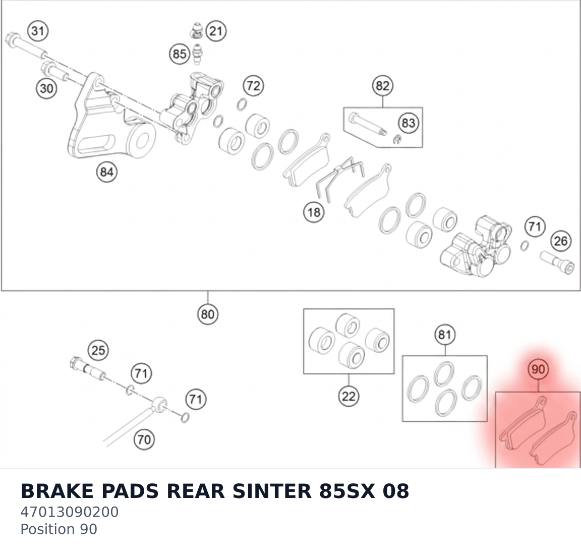 Diagram preview: BRAKE PADS REAR SINTER 85SX 08 (47013090200)