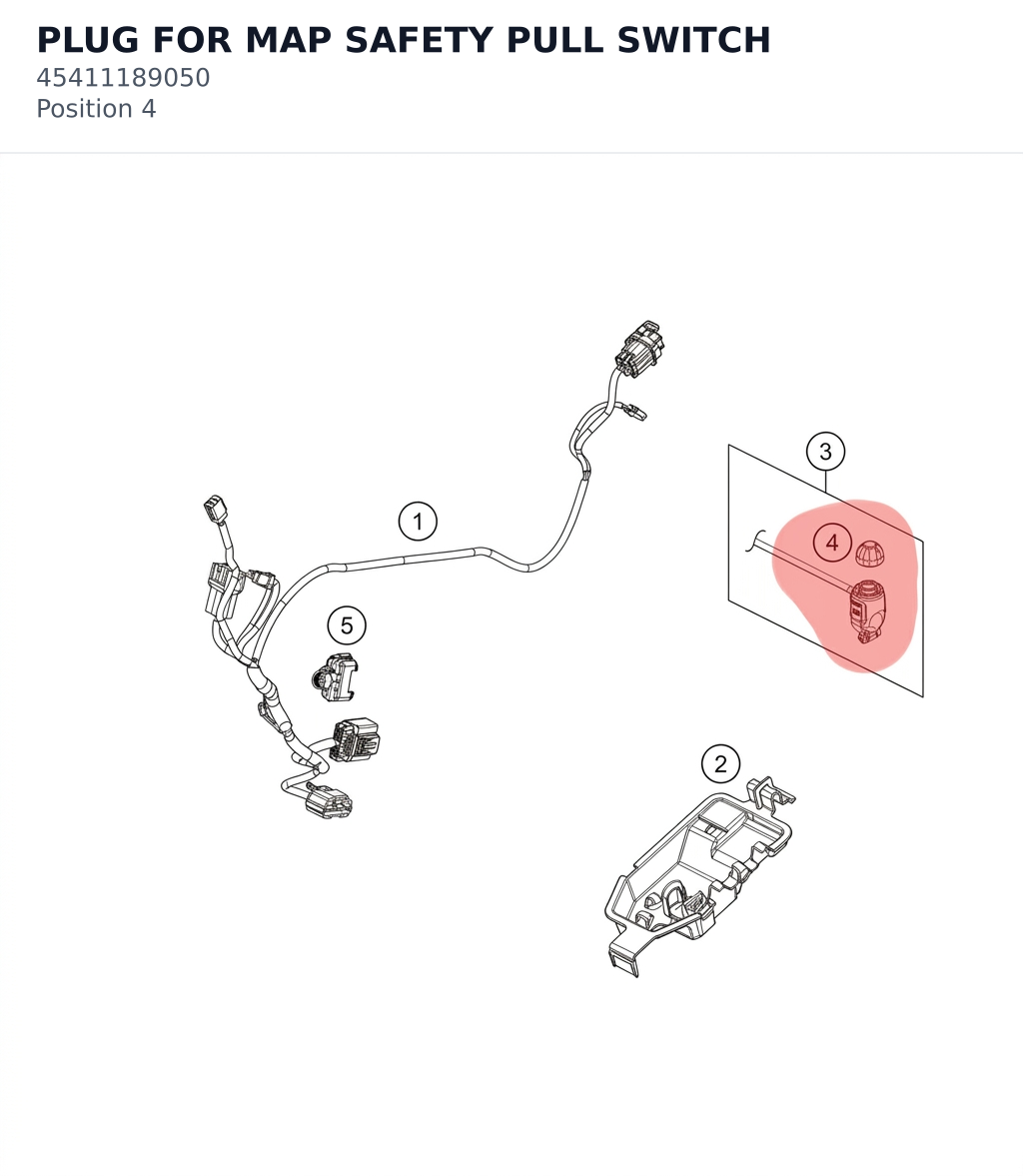 Diagram preview: PLUG FOR MAP SAFETY PULL SWITCH (45411189050)