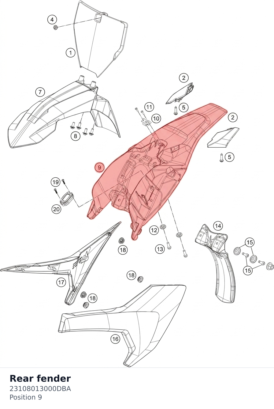Diagram preview: Rear fender (23108013000DBA)
